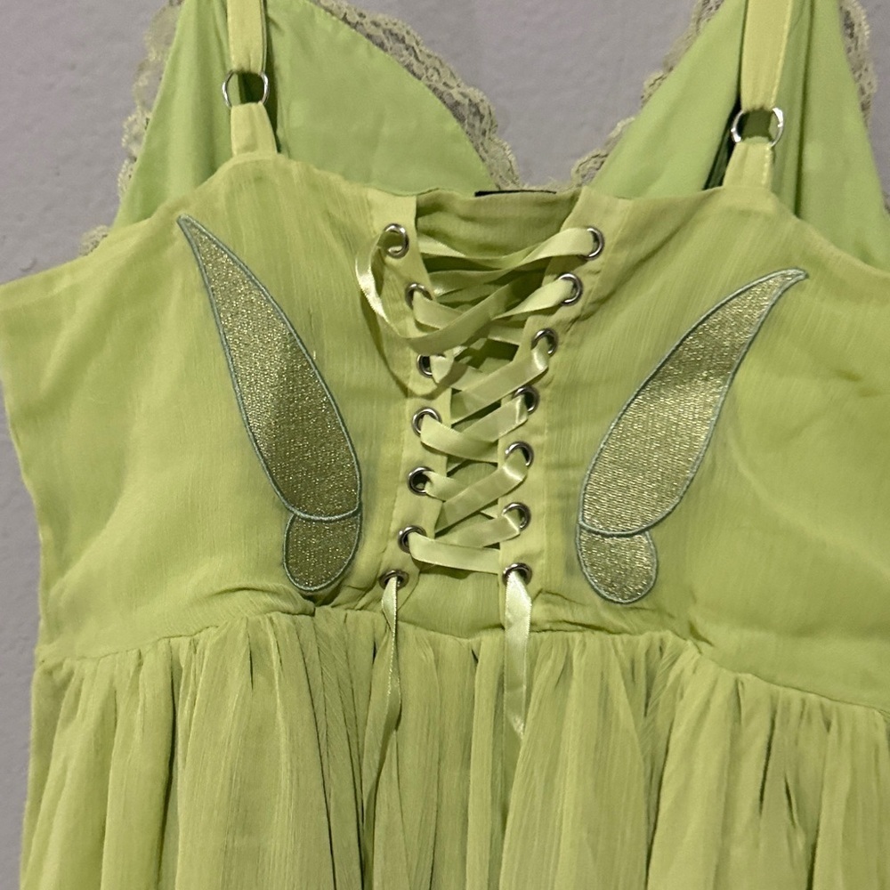Disney tinkerbell cosplay Lime Green Lace Trim Dress Sz 1X lace up bodice - Picture 8 of 10